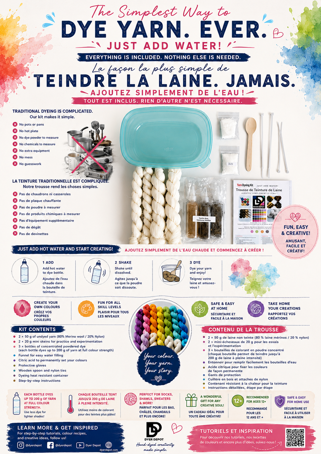 Kit de teinture de laine - Il suffit d'ajouter de l'eau !